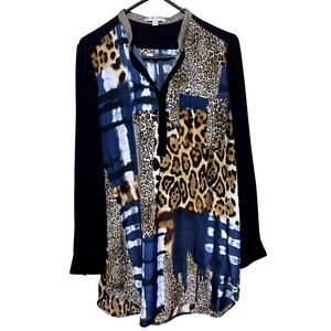 Alberto Makali Tunic Patchwork Mixed Print Leopard womens sz S blouse popover